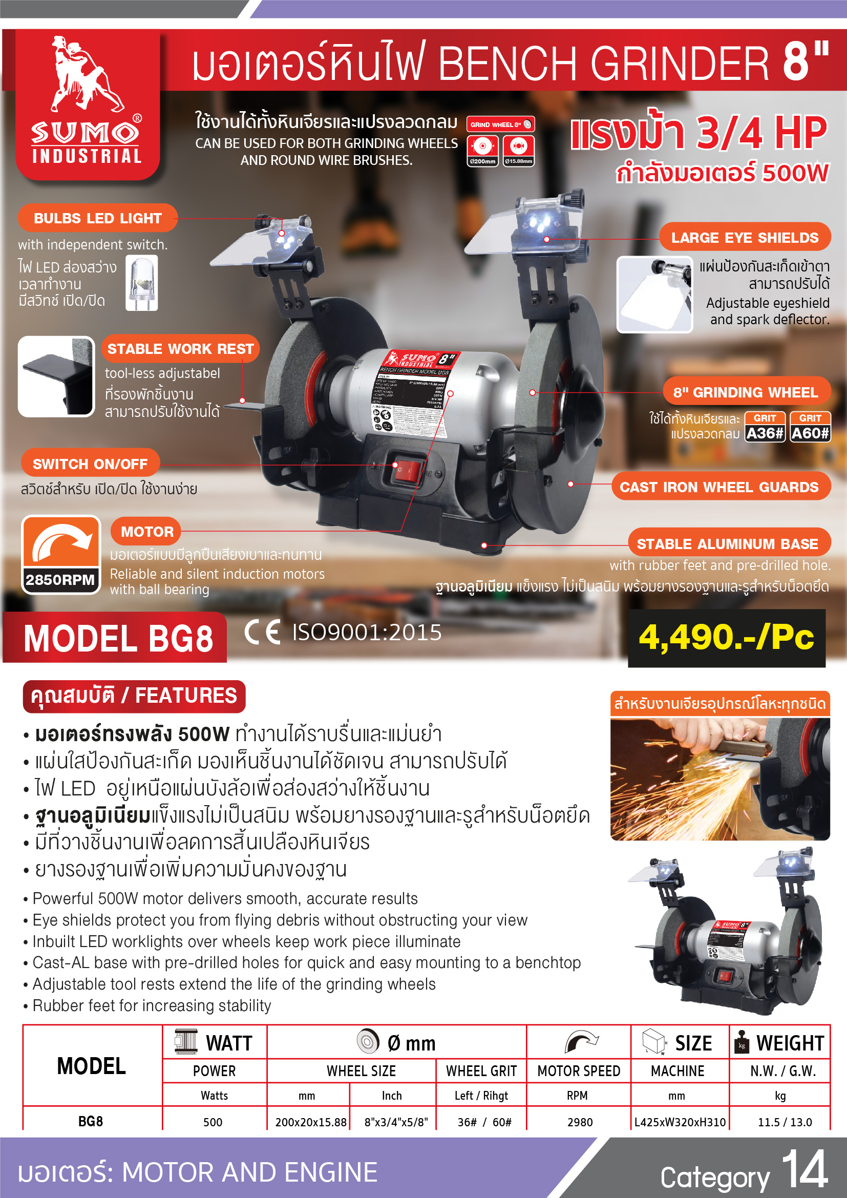 มอเตอร์หินไฟ 500W รุ่น  BG8